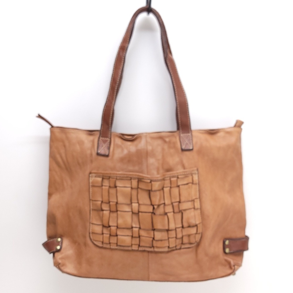 Costanza Rota Tan Leather Tote Bag Made in Italy‎ Woven Pocket Slouchy Hobo